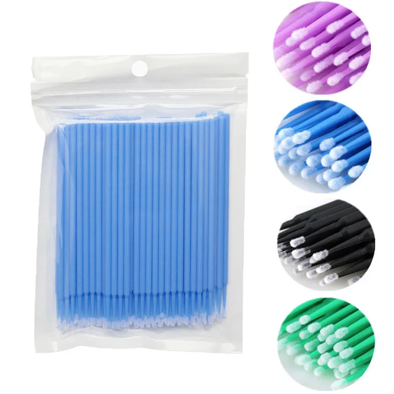 

100 Pieces / Bag Disposable Special Eyelash Removal Swab Micro Brush Eyelash Extender Eyelash Extender Colored Cotton Swabs
