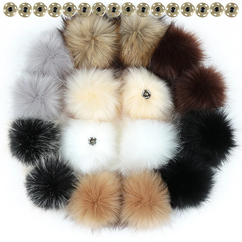 10 12 15cm False Hairball Hat Ball Pom Pom DIY Ball Wholesale Cap Accessories Multicolor Faux Fox Fur PomPom With Buckle