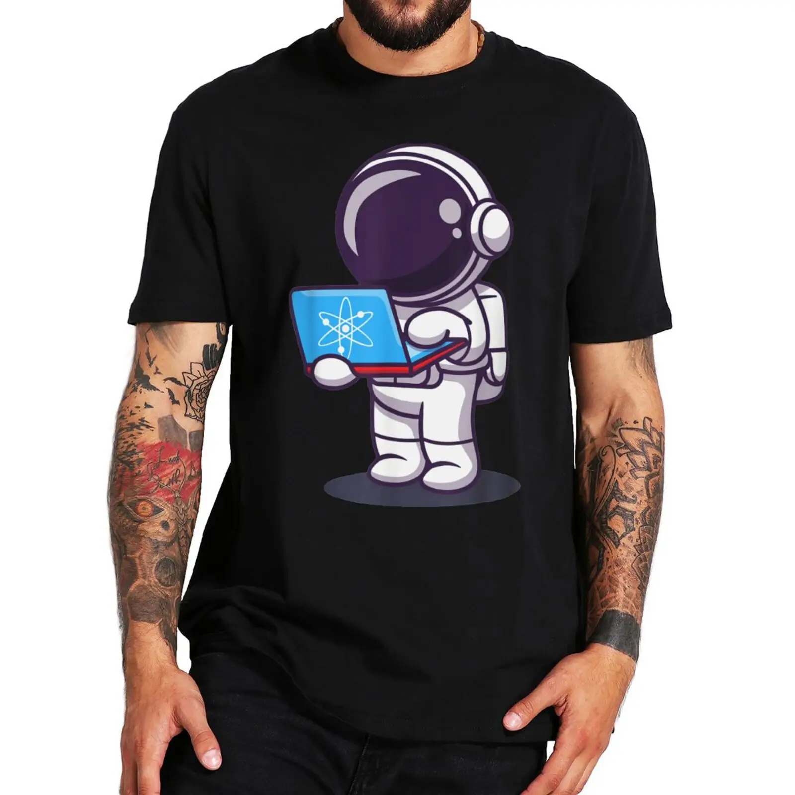 

Cosmos Crypto T-Shirt Astronaut Buying Ticket To The Moon With ATOM Cosmos Tops Cotton Summer Casual Basic T Shirt EU Size