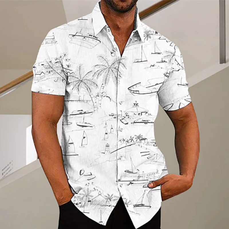 

Hawaii Casual Short-sleeved Men's Shirt Button Lapel 3D Printed Shirts Cardigan Breathable Tops Summer 2023