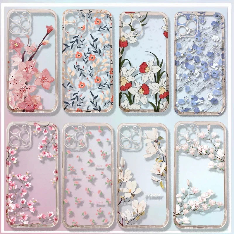 Фото Чехол для Motorola Edge40 Pro Moto G73 G72 G71 G52 G32 G22 G30 G60 G60S G9Play, чехол Flower Fashion Clear Floral №1