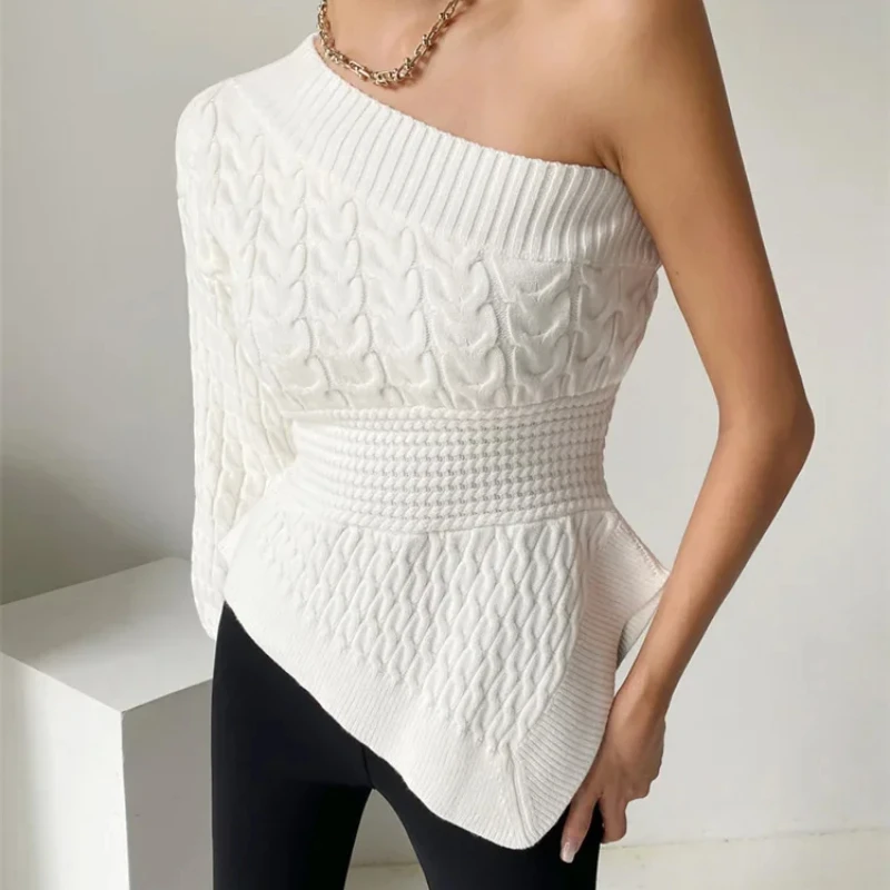 Французские шикарные женские свитера на одно плечо туники в корейском стиле