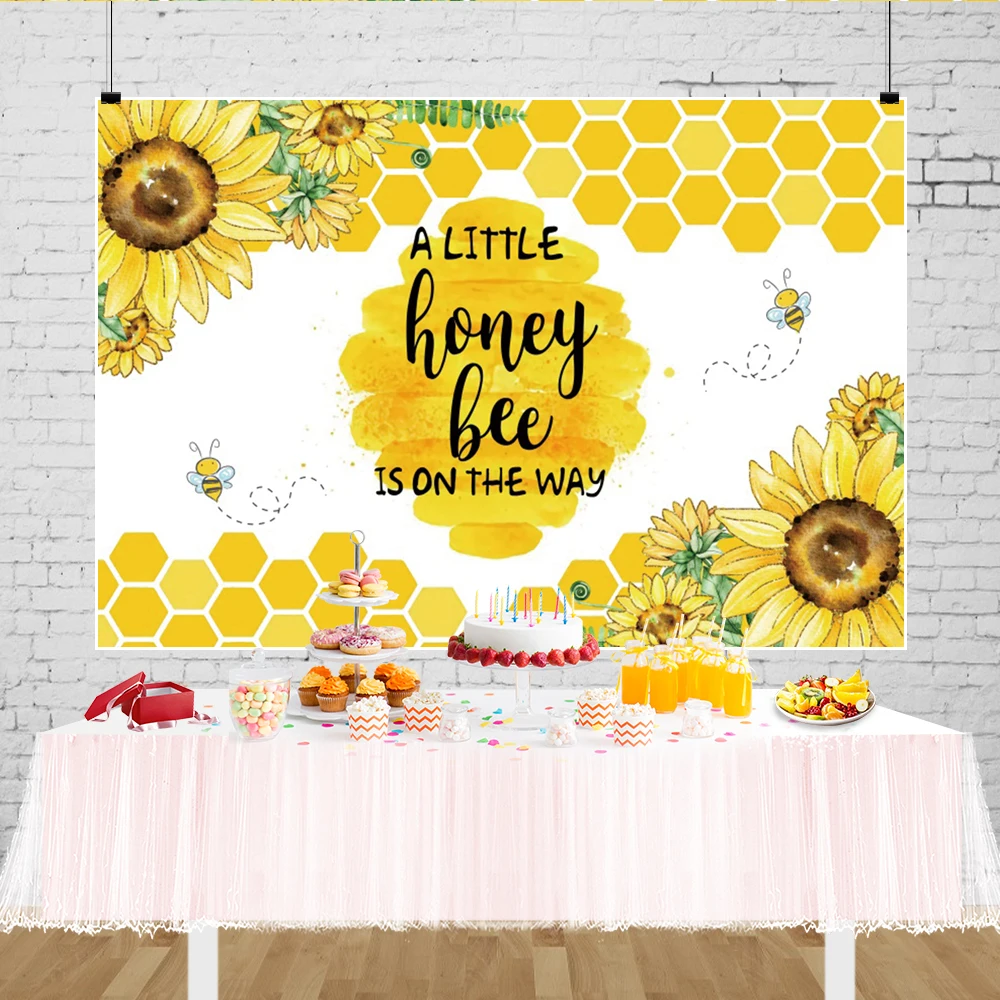 

Baby Shower Honey Bee Background Sunflower Honeycomb Decor Newborn 1st Birthday Photography Backdrop Yellow Banner Photocalll