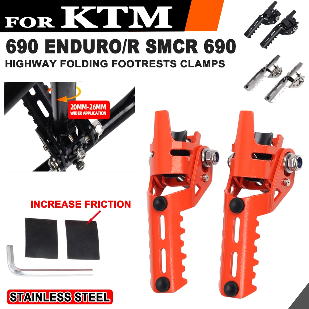 

For KTM 690 Enduro R SMC R 690 Duke 690 Motorcycle Accessories Highway Front Foot Pegs Folding Footrests Clamps Diameter 20-26mm