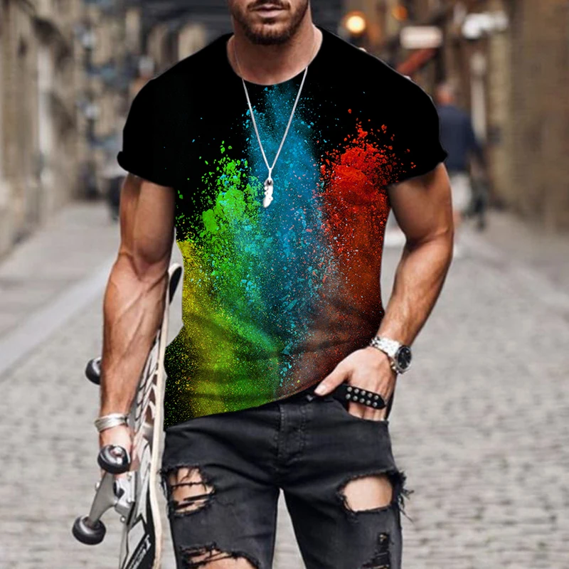 

Speckled Tie Dye Pattern 3D Printing Summer Men's T-shirt Street Personality O-neck Short-sleeved Hip-hop Men's and Women's Tops