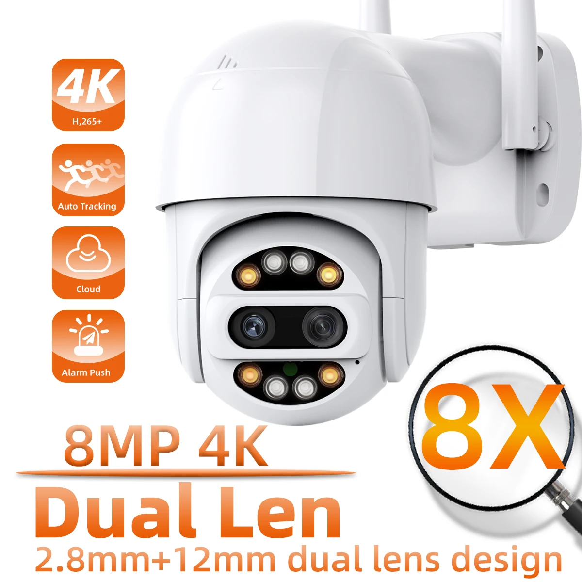 

8MP Dual Lens PTZ Camera 8X ZOOM WiFi AI Human Detection H.265 ICsee Outdoor Home Security Video Surveillance IP Camera 4K 8MP