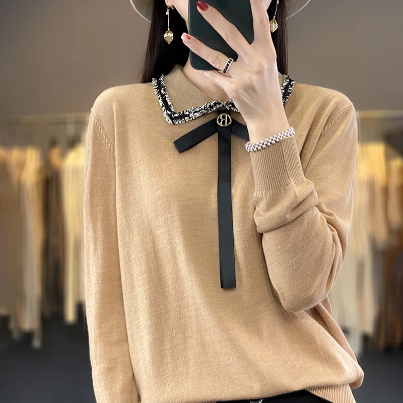 Новинка Осень-зима кашемировый свитер женский пуловер с воротником-поло длинным