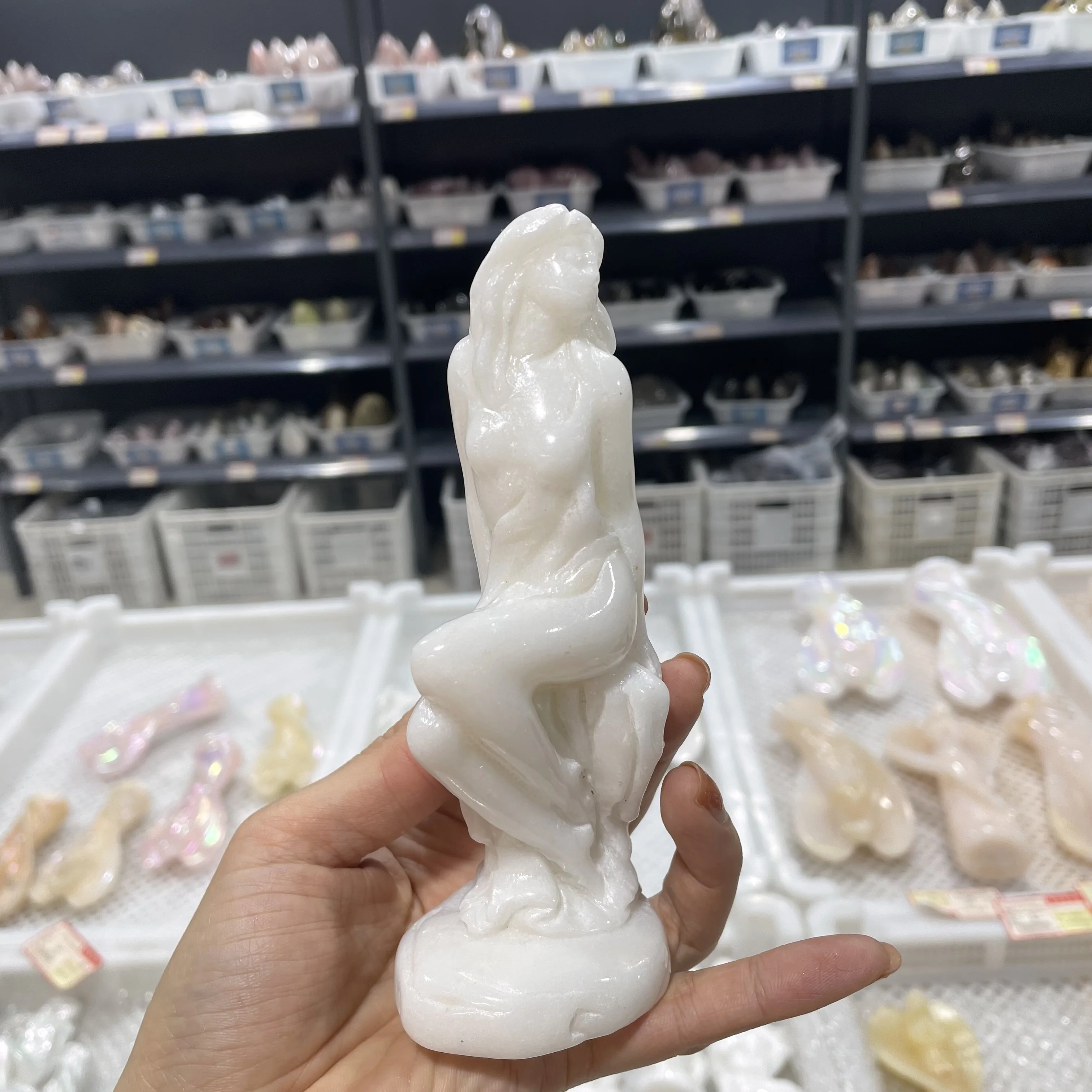 15cm Natural White jade Stone Sex Lady Model Statue Handmade Female Carved Crafts Figurine Healing Crystal Home Ornament Gift