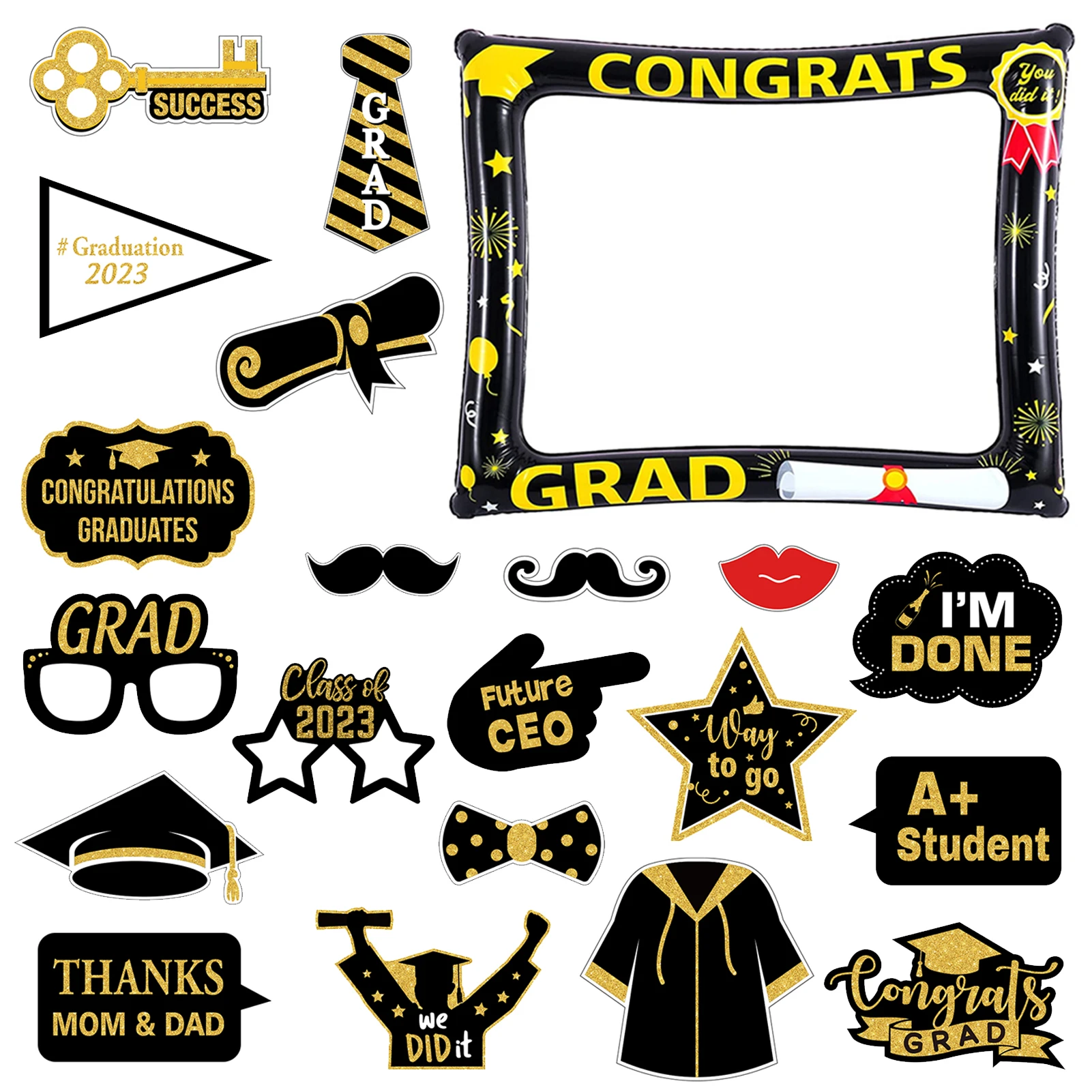 

21pcs Long Lasting College Photo Booth Props Graduation Parties Inflatable Large Size High School Easy To Assemble Eyeglasses