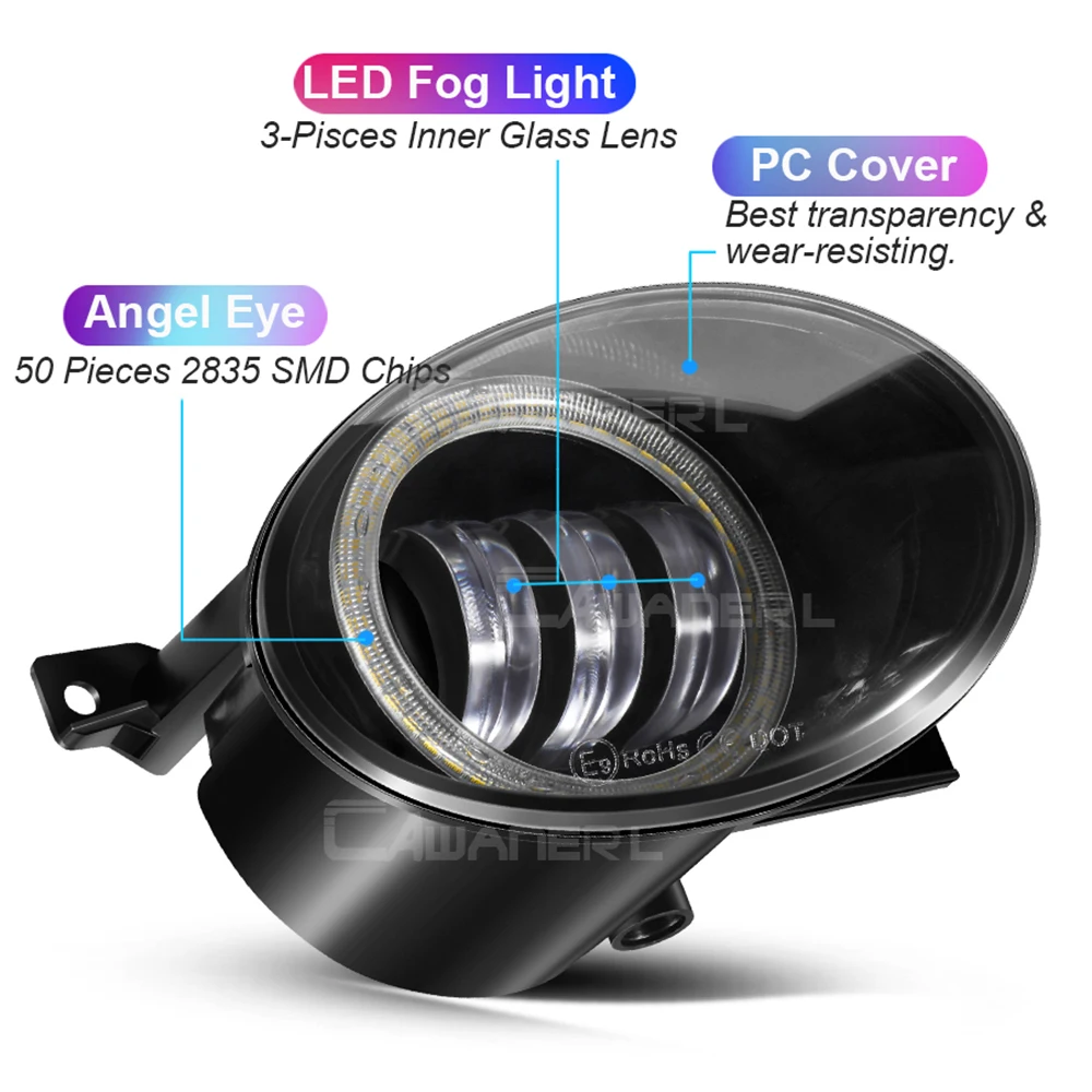 2 светодиодных противотуманных фар Canbus Car 9006 с дневным светом Angel Eye DRL для Volkswagen