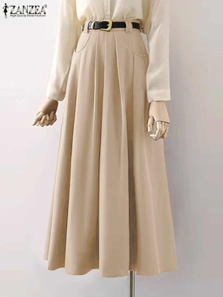 Винтажная плиссированная юбка ZANZEA с карманами и завышенной талией модная