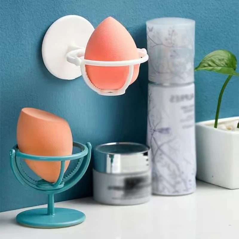 

360° Rotatable Wall-mounted Sponge Powder Puff Shelf Blue Makeup Sponge Drying Holder Puff Beauty Egg Woman Make Up Storage Tool