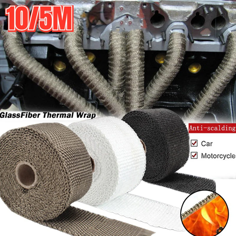 10/5M Roll Motorcycle Exhaust Header Pipe Heat Wrap TapeThermal Protection Exhaust Pipe Insulation Tape Exhaust Pipe Insulat