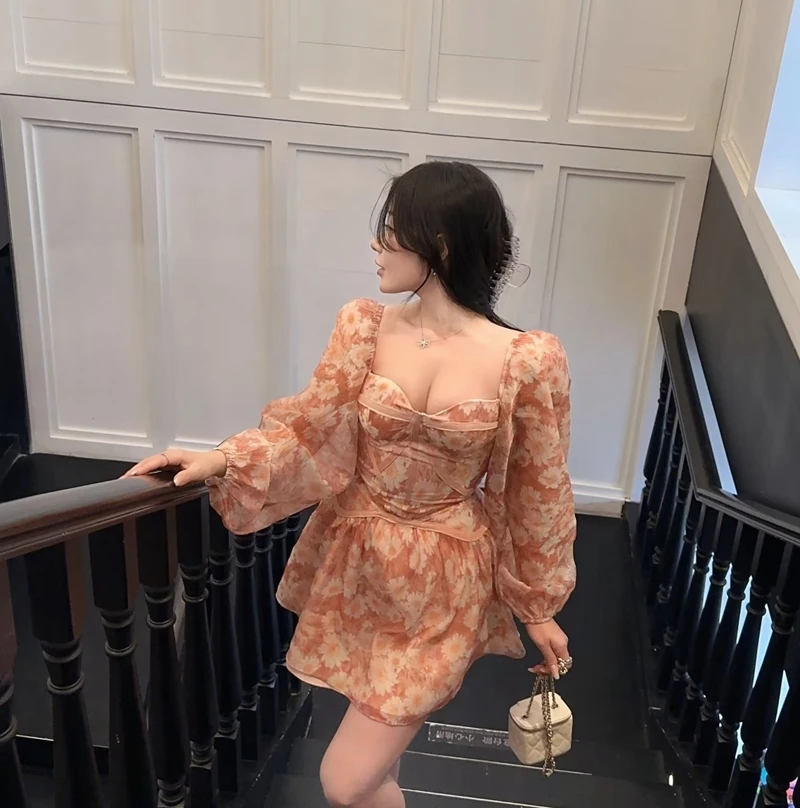 

Шифоновое платье-трапеция с принтом, весна-лето 2023