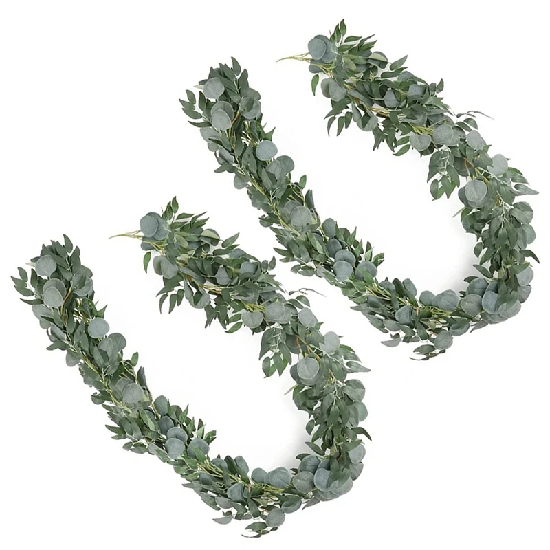 Artificial Eucalyptus Garland With Willow Vines, 8 Packs 6.5 Feet Eucalyptus Garland Greenery, Silver Dollar Eucalyptus