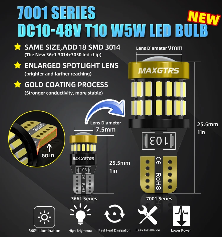 Фото 10 шт. W5W 2825 175 светодиодные лампы T10 LED Canbus 3014 3030 SMD для парковочных позиционных огней внутреннего освещения 360 градусов освещения №2