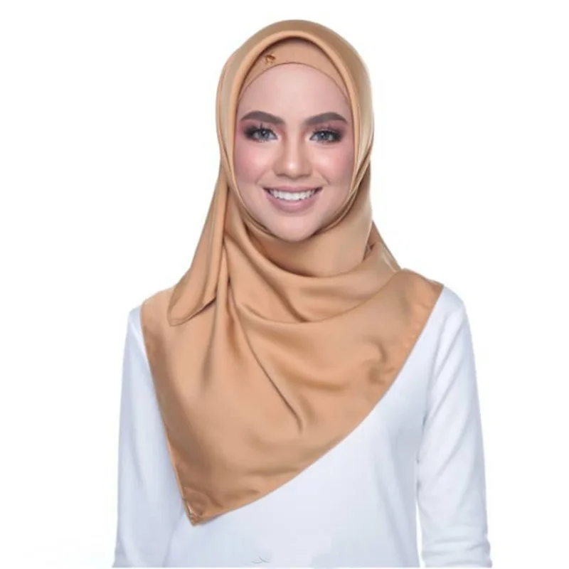 90*90cm Muslim Satin Hijab Cap Multicolors Plain Jersey Cotton Scarf Ethnic Scarves | Skullies &amp Beanies