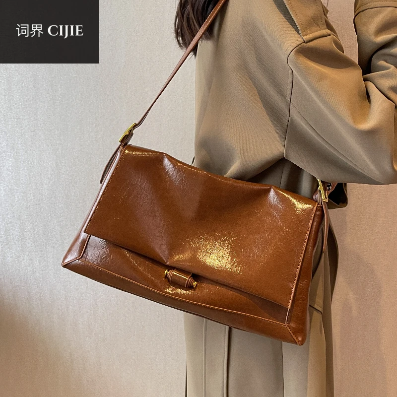 

Сумка на одно плечо женская, мягкая кожаная модная вместительная сумочка-тоут с усовершенствованной текстурой, универсальная