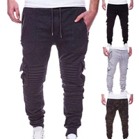 men sweatpants multi pockets ankle banded pleated casual autumn trousers for daily wear
