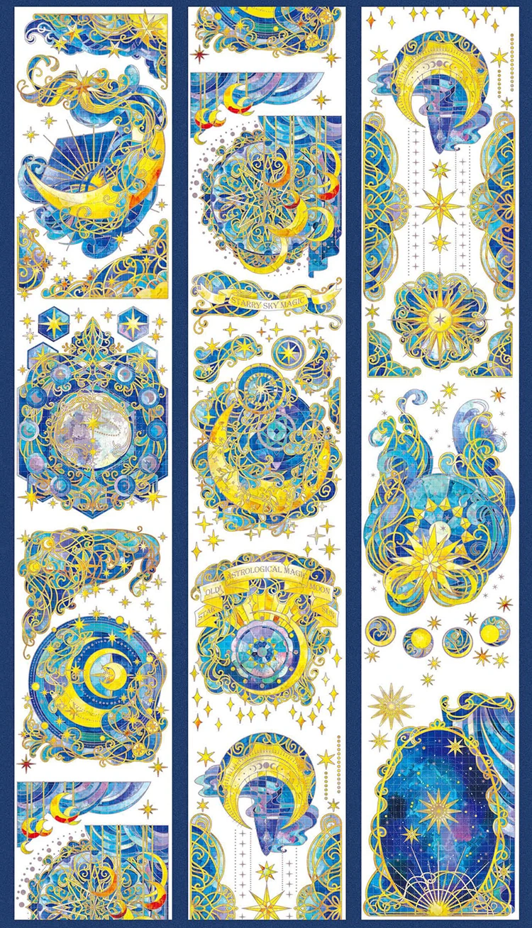 

Astrological MagiStory PET Foil Stamping Blue Series Star and Moon Stickers Shiny PET Masking Washi Tape