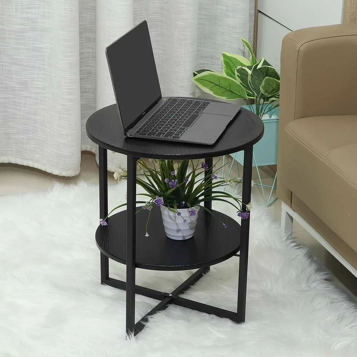 

Двухслойный простой деревянный маленький чайный столик, углы, круглый журнальный столик, гостиная, боковой стол, круглые боковые столы, ска...