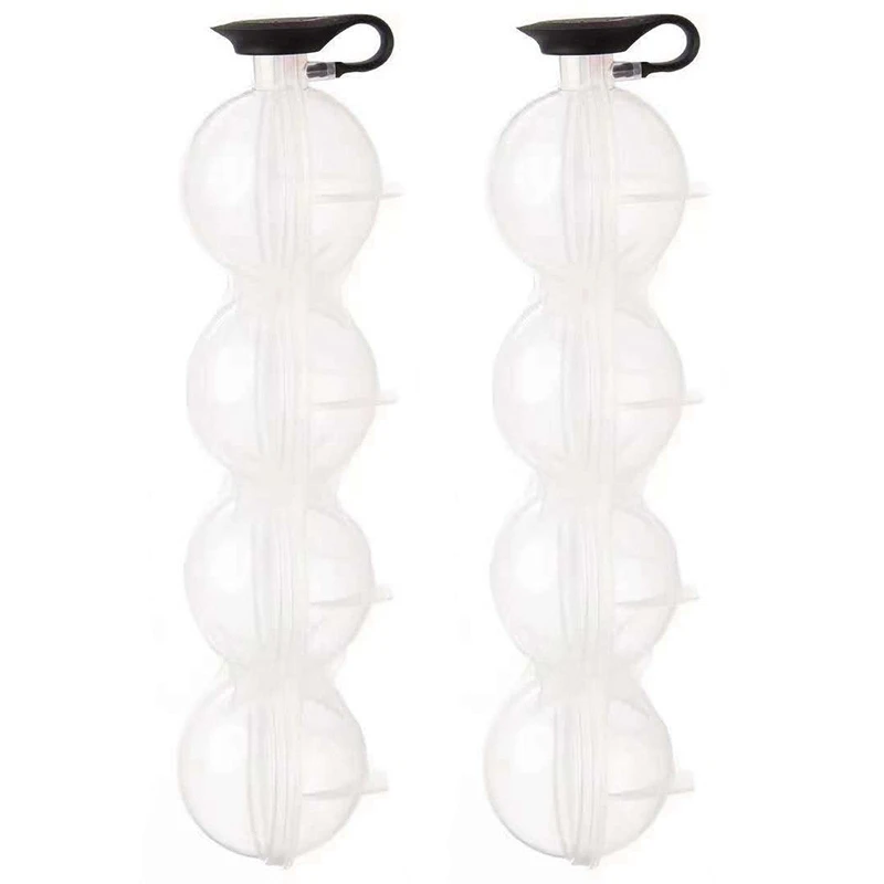 

2X 4 Cavity Ice Square Maker Flexible Silicone Whiskey Cocktail DIY Round Ice Ball Food Grade Grid Party