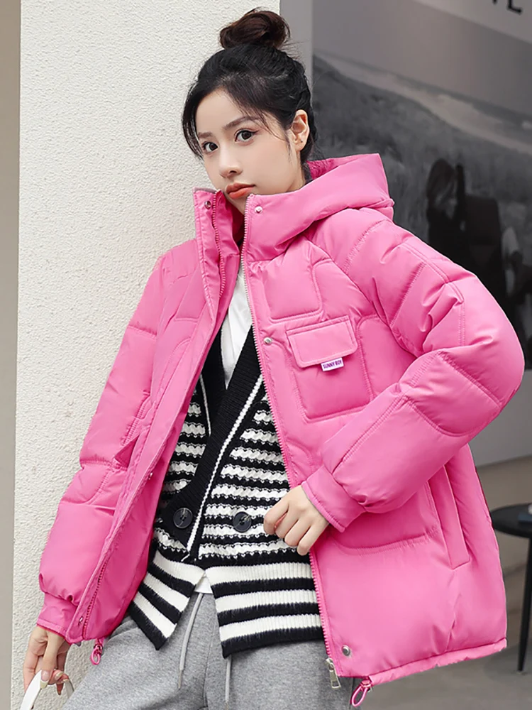 AOSSVIAO New 2023 Women Short Jacket Winter Thick Hooded Cotton Padded Coats Female Korean Loose Puffer Parkas Ladies Oversize