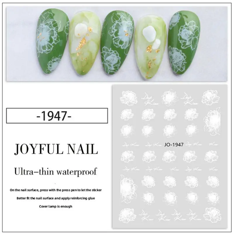 

Lovely White Flowers Nail Art Adhesive Stickers For Nails Cute Paper Parts With Avocado Direct Paste Decals Designs Manicure