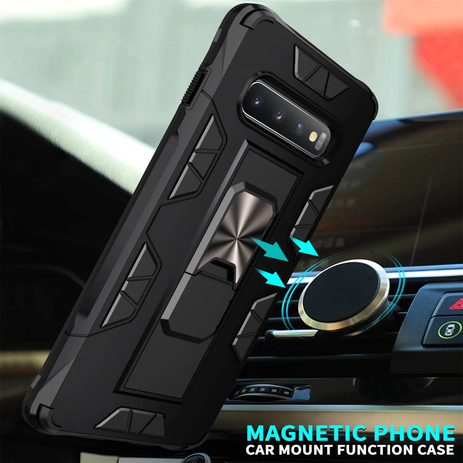 

For Samsung Galaxy S10 S9 S8 Plus Shockproof Case Car Magnetic Ring Built-in Kickstand Cover for Galaxy Note 8 9 10 S20 Ultra