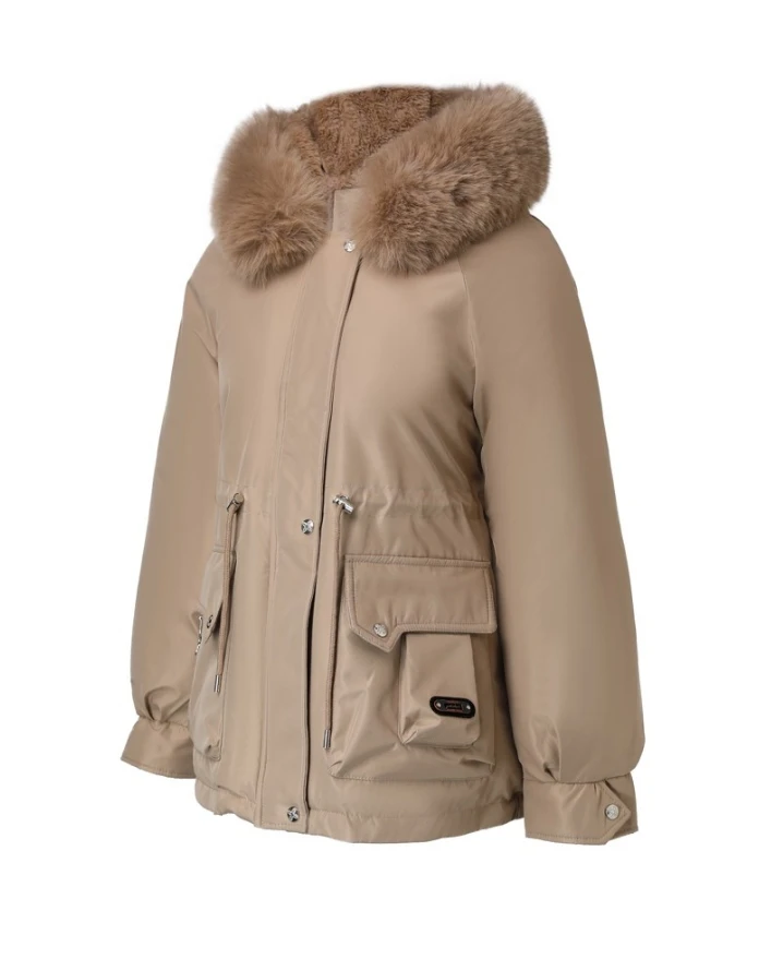 Женское пальто повседневное однотонное с пышной отделкой куртка капюшоном и