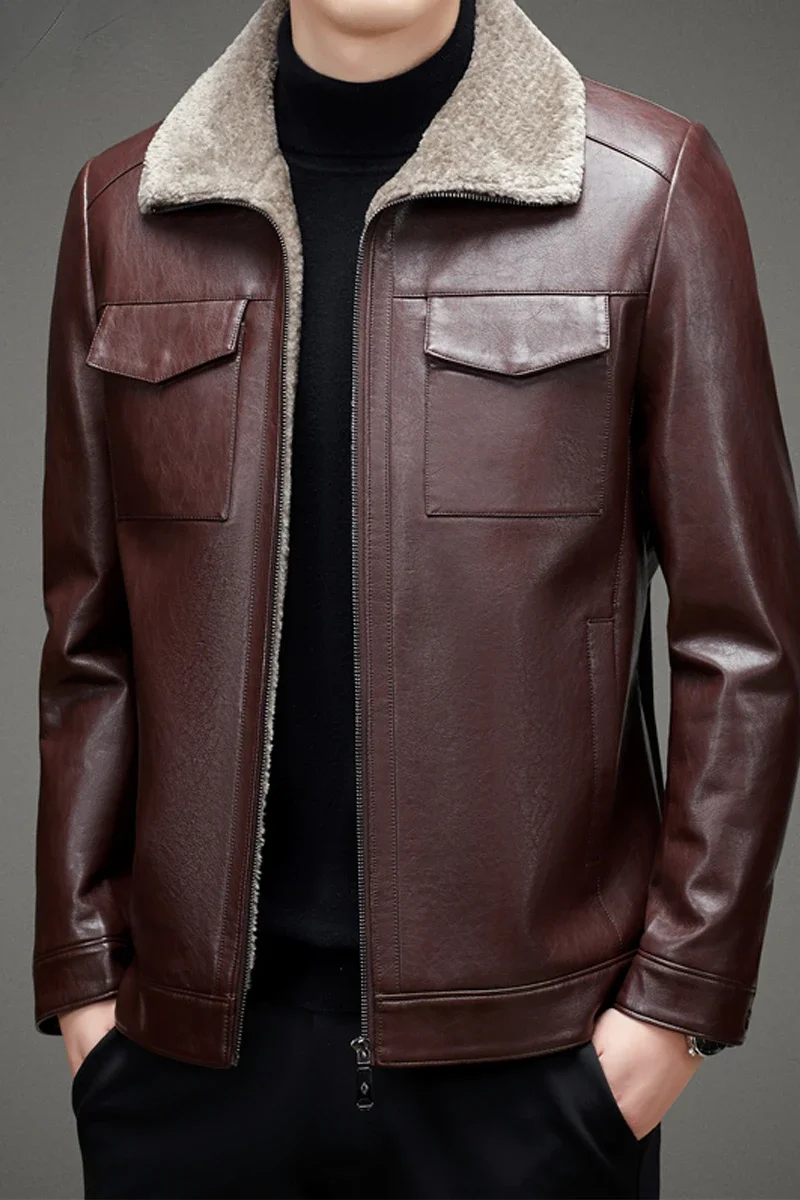 Куртка мужская утепленная из натуральной кожи модная кожаная куртка для работы и