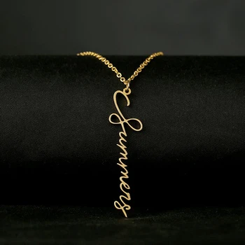 Personalized Custom Name Necklace for Women Stainless Steel Jewelry Vertical Letter Pendant Gold Chain Choker Gift Collar Hombre 1
