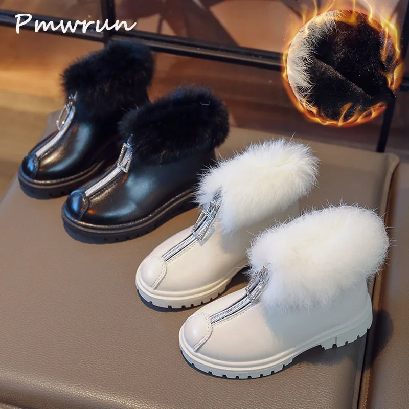 Girl Fashion Plush Winter Warm Snow Boots Kid Casual Daily Shopping Zip Shoes Student Cute Padded Thickened Soft Flat Boots 2023