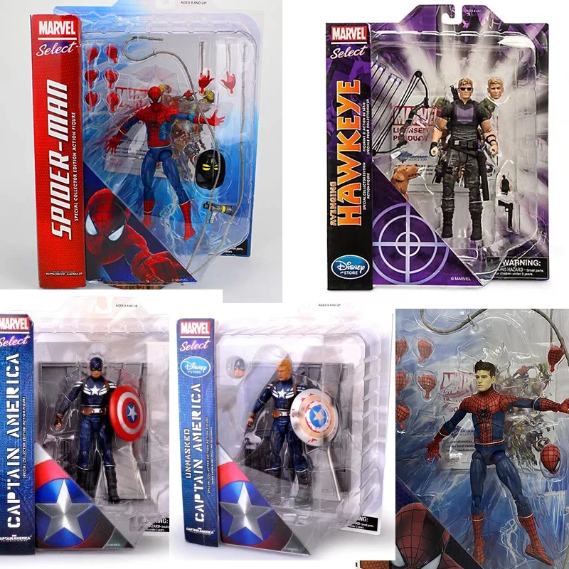 

Disney Marvel Avenger Spiderman Figure The Amazing Spider Man Hawkeye Captain America Action Figure Collection Super Heroes Toys