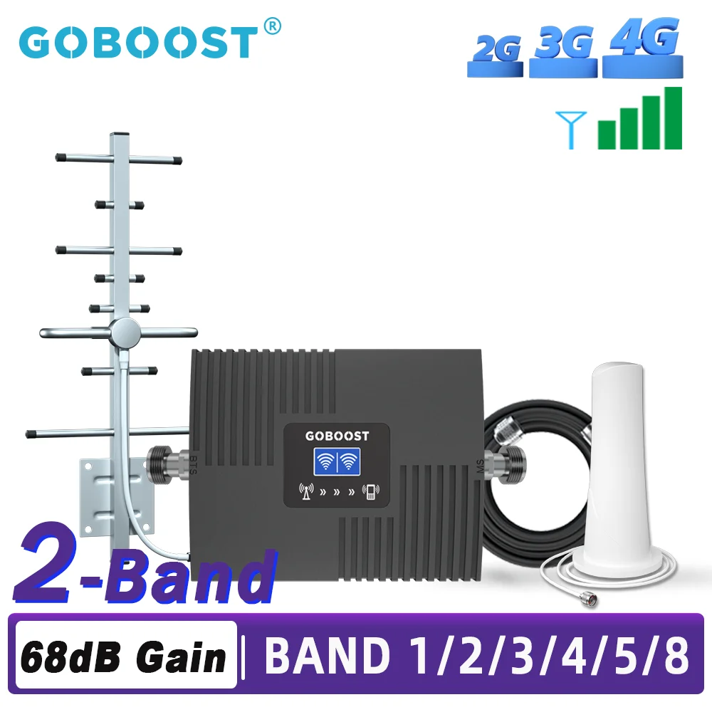 

GOBOOST 2G 3G 4G Repeater 2 Band 4G LTE Signal Booster 900 1800 2100 GSM 850 1900 Mobile network Cellular Signal Amplifier A Kit