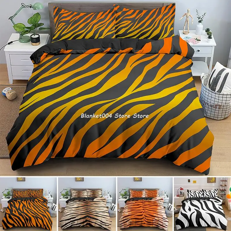 

Psychedelic Tiger Or Zebra Skin Printing Bedding Set Single King Queen Quilt Duvet Cover With Pillowcase 2/3pcs Bedclothes