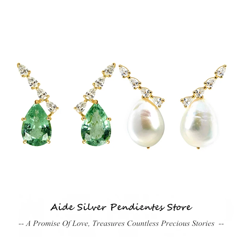

AIDE Real 925 Sterling Silver Women's Stud Earrings Anniversary Jewelry Light Luxury Pear Shaped Zircon Pearl Pendant Earring