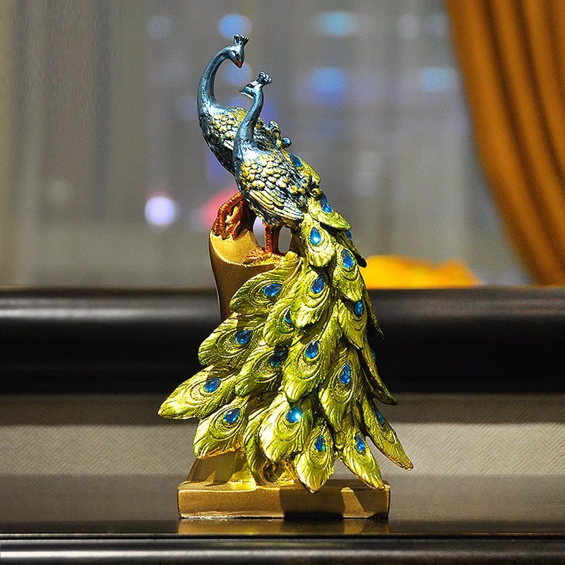 

EUROPEAN MODERN LUCKY PEACOCK ART SCULPTURE ANIMALS FIGURINE RESIN CRAFTS DESKTOP DECORATIONS FOR HOME WEDDING GIFT R3613