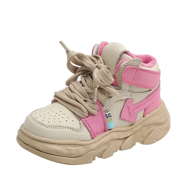 

Winter Warmth Kids Shoes High-Top Children Sneakers Outdoor Padded Fleece Boys Hook-Loop Footwear Anti-Slip Outsole