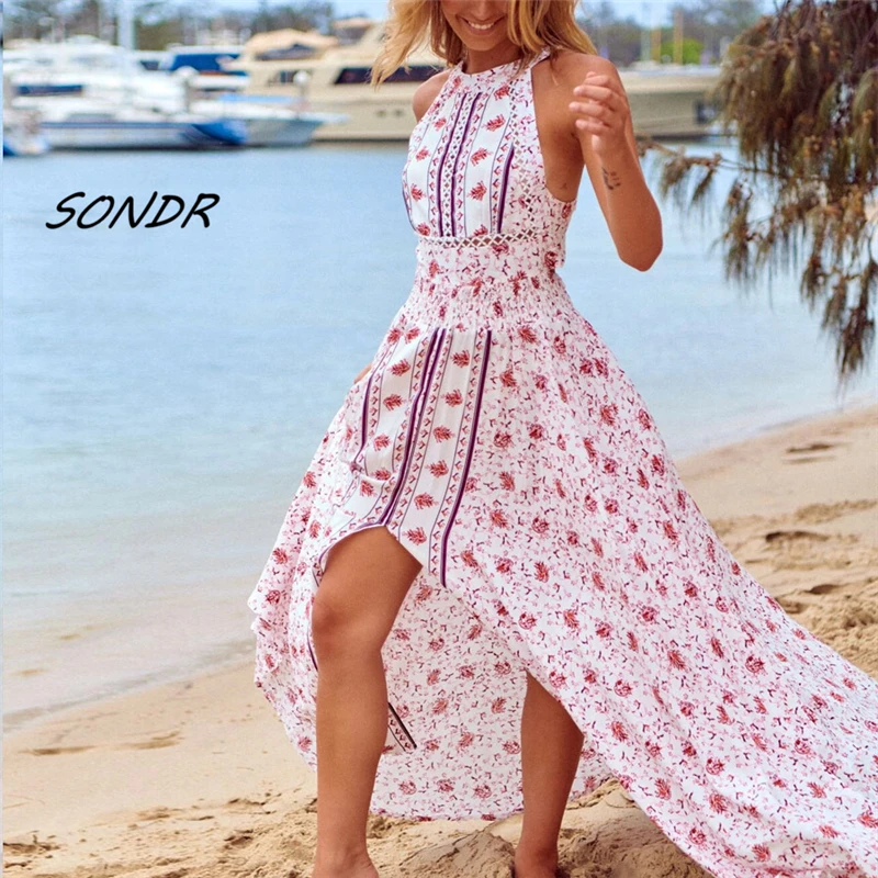 

Summer Beach Print Long Dress Fashion Backless Off Shoulder Bandage Dress