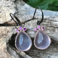 luxury water drop metal two tone set pink crystal earrings women moonstone hook drop earrings jewelry