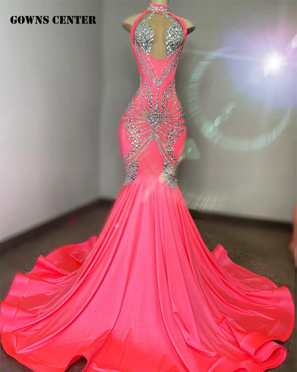 

Fluorescent Pink Satin Hater Mermiad Prom Dresses For Black Girl Sparkly Dress Evening Dresses Long Luxury 2023 Party Gown abend