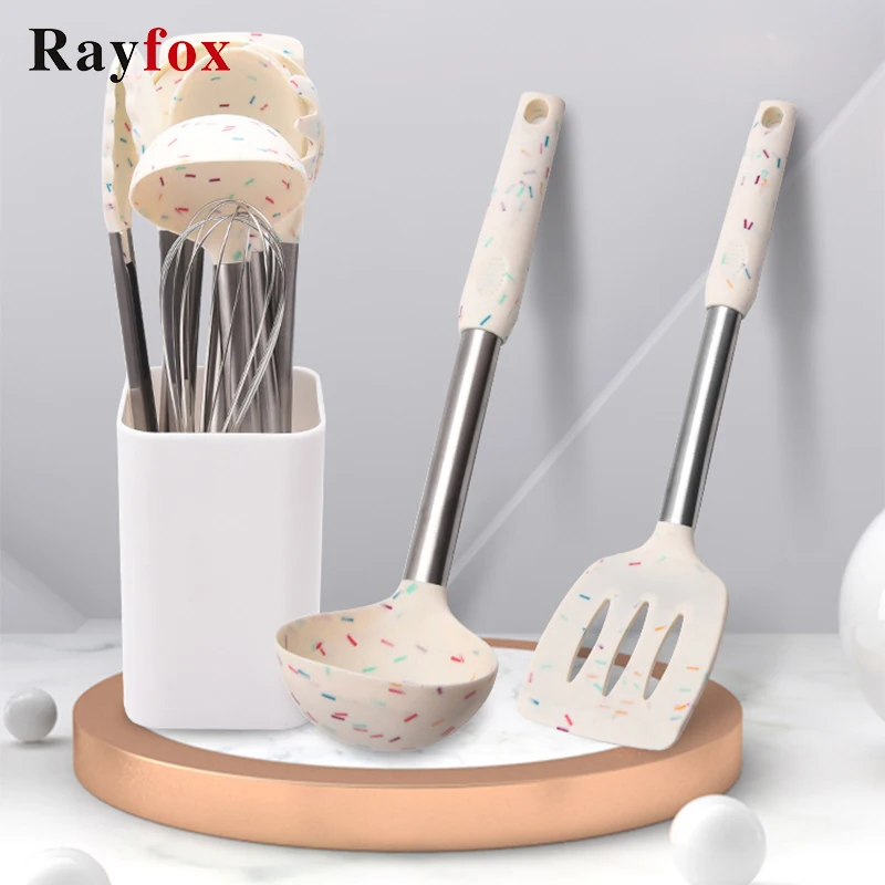 

Kitchen Set Silicone Cooking Utensils Set Non-stick Spatula Spoon Shovel Wooden Handle Cooking Tool Set Storage Box Kitchen Tool