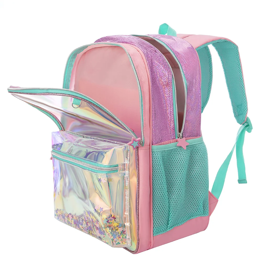 BIKAB School Backpack Girls 16 Inch Girls Backpack Sequin Backpack with Lunch Box Backpack Women Girls School Supplies Set Bags