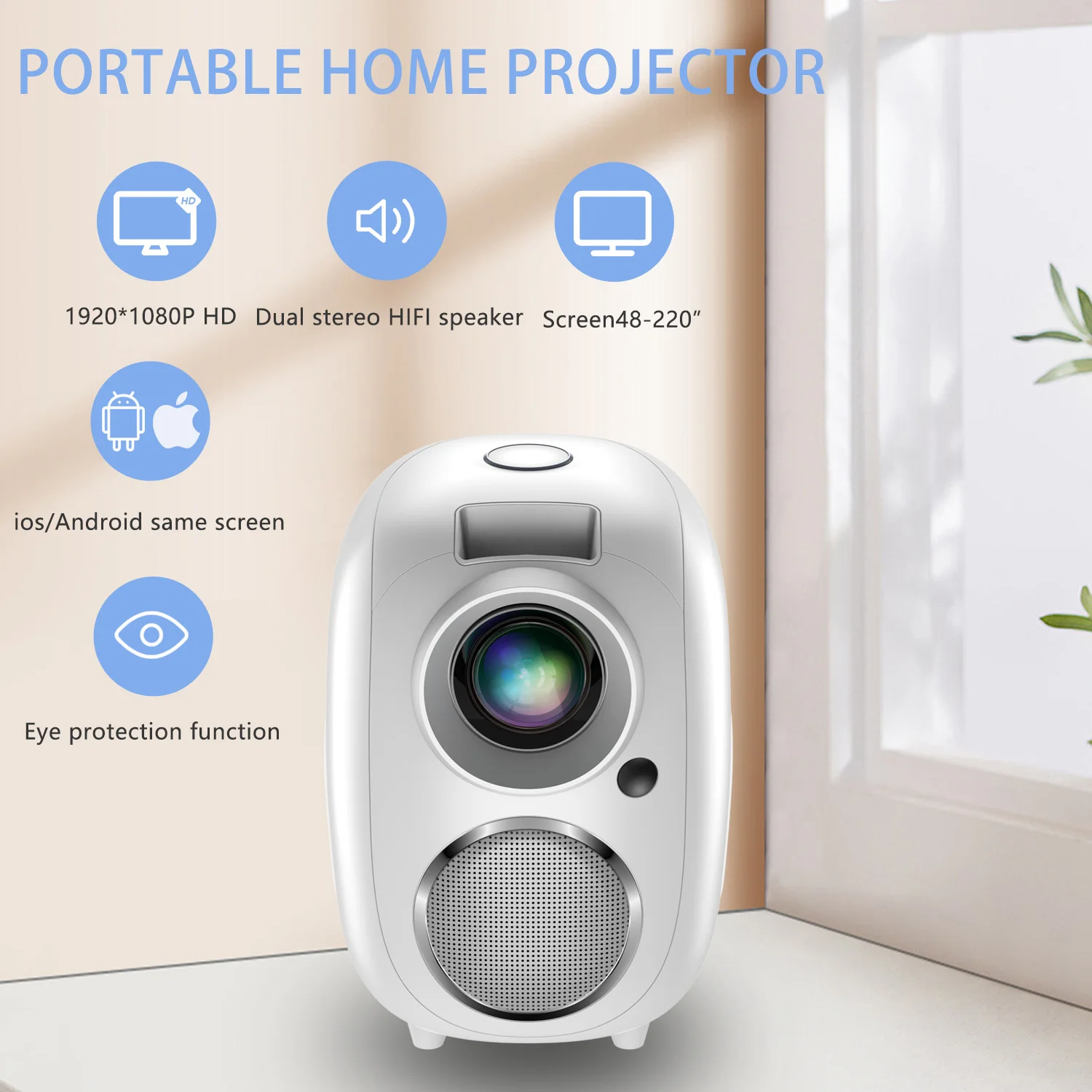 

Projector Portable WIFI Full HDAndroid 4K 1920*1080P Keystone Correction 1+8GB LCD 350Ansi For Home Theater