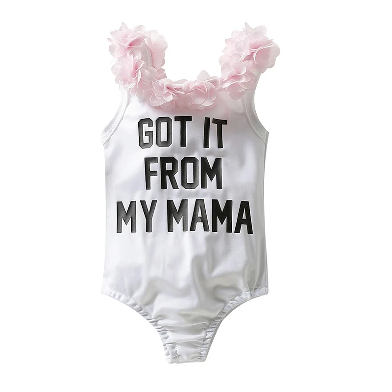 

2022 Kid Girls Swimming Bathing Suit Sleeveless Backless Letter Print Lace Swimwear Swimsuits