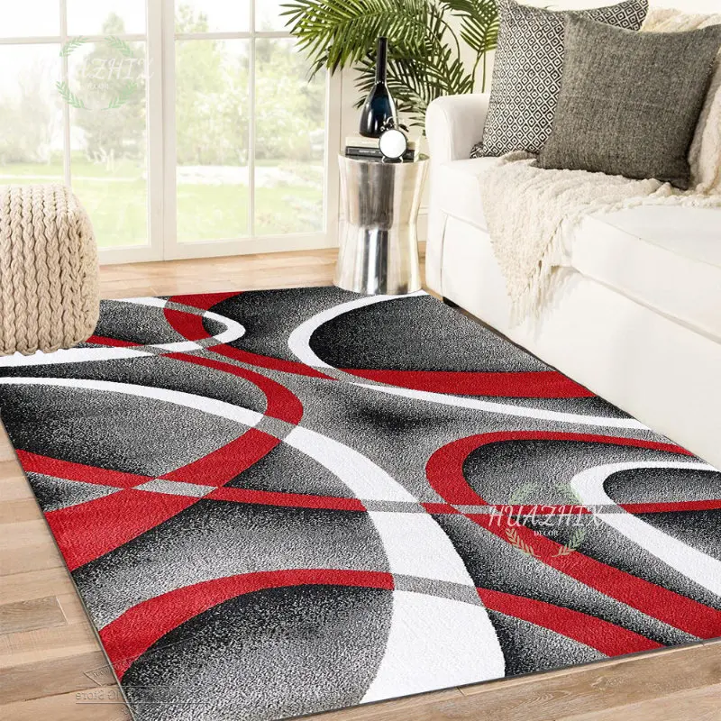 

Red Swirls Carpet Bedroom Living Room Abstract Area Rug Persian Style Decoration Rugs Modern Geometric Lines Decor Floor Mat