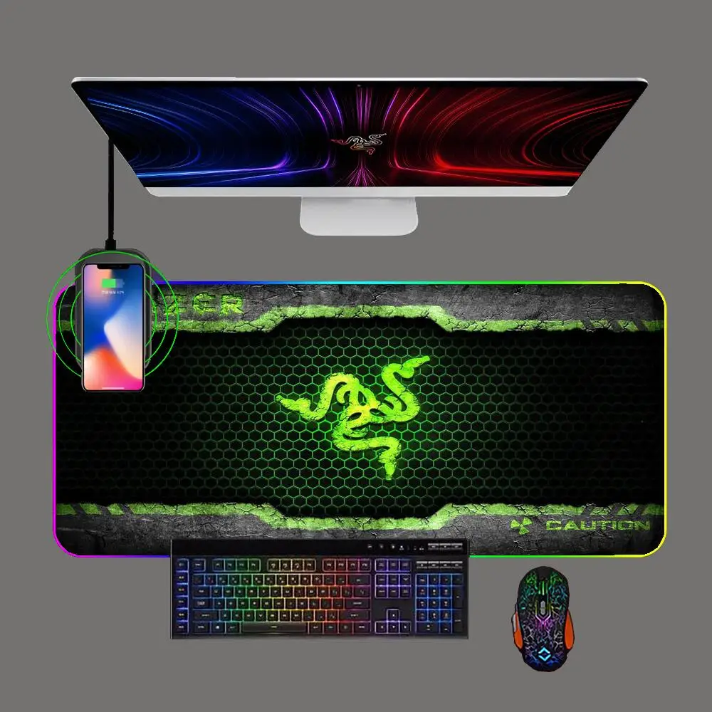 

Razer Gaming Mouse Pad RGB Phone Wireless Charging Pc Keyboard Mat Gamer 900x400 with Backlit Mousepad Mouse Mats For CS GO LOL