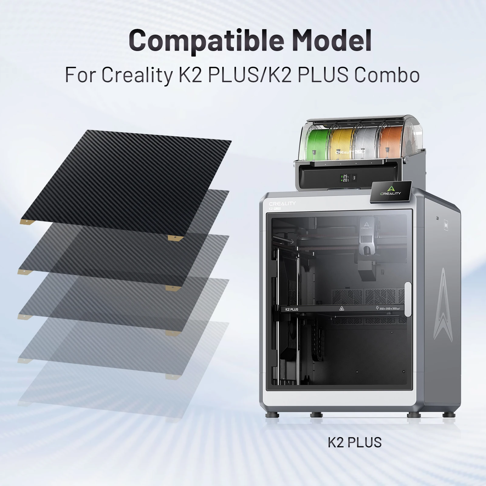 Фото Для Creality K2 PLUS сборная пластина Текстурированная PEI Smooth PEO PET 370x370 мм Пружинный стальной лист Для Creality k2 Plus Combo Heat Bed №2