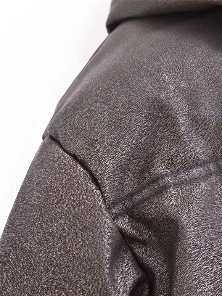 Женская парка с капюшоном Nlzgmsj TRAF 2024 из мытой кожи хлопковая куртка пальто на